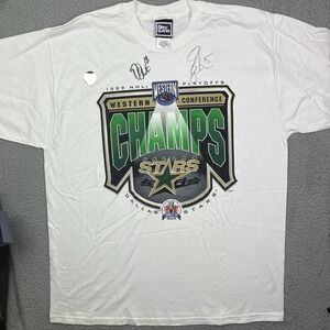 Vintage‎ 1999 Dallas Stars Western Conf Champs NHL Hockey T Shirt Signed Size XL